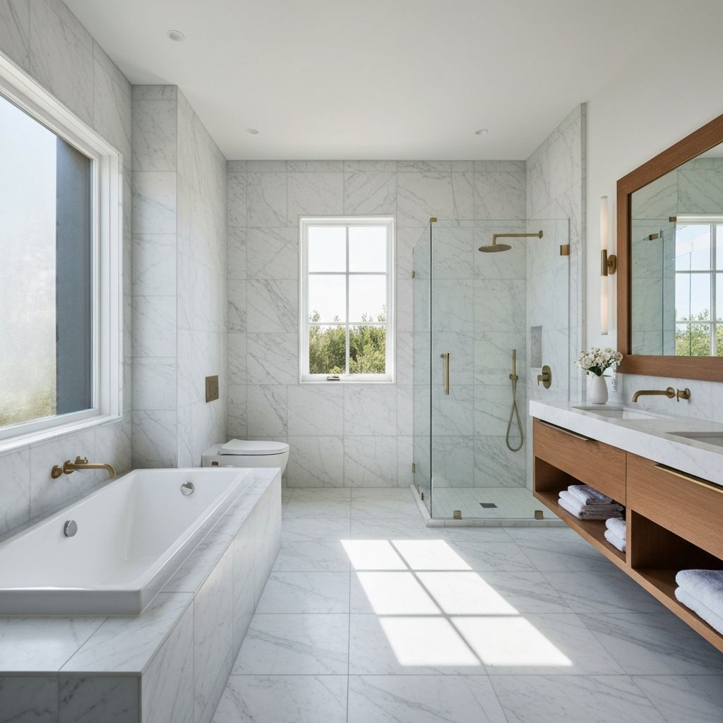 Salle de bain moderne avec carrelage marbre